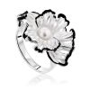 Floral Design Silver Pearl Ring With Enamel, Ring Size: 8.5 / 18.5, image 