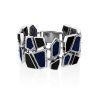 Chunky Silver Obsidian Bracelet With Denim Details, image 