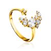 Stylish Gilded Silver Adjustable Ring With Crystal Half Moon, Ring Size: 6.5 / 17, image 