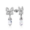 Cute Bow Motif Silver Crystal Dangle Earrings, image 