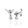 Cat Motif Silver Crystal Stud Earrings, image 