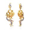 Ornate Phoenix Motif Gilded Silver Dangle Earrings, image 