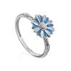 Silver Enamel Daisy Motif Ring, Ring Size: 6 / 16.5, image 