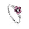 Silver Enamel Cherry Blossom Motif Ring, Ring Size: 6 / 16.5, image 