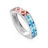 Mosaic Design Silver Enamel Ring, Ring Size: 9 / 19, image 
