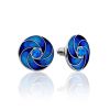 Round Silver Enamel Stud Earrings With Blue Crystals, image 