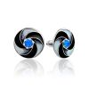 Round Silver Enamel Stud Earrings With Blue Crystals, image 