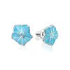 Cute Silver Enamel Floral Stud Earrings, image 