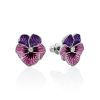 Violet Motif Silver Enamel Stud Earrings With Crystals, image 