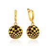 Checkerboard Pattern Gilded Silver Enamel Earrings, image 