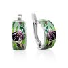Silver Enamel Iris Motif Earrings, image 