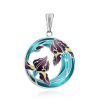 Silver Enamel Floral Design Pendant, image 