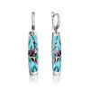 Silver Enamel Iris Motif Dangle Earrings, image 