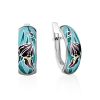 Iris Motif Silver Enamel Earrings, image 