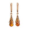 Cognac Amber Earrings In Gold-Plated Silver The Roxanne, image 