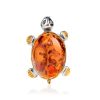 Cognac Amber Brooch In Gold Plated Silver The Turtle, image 