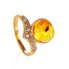 Amber Ring With Inclusion And Crystals In Gold The Clio, Ring Size: 6.5 / 17, image 