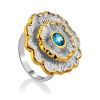 Voluminous Floral Design Silver Topaz Ring, Ring Size: 8 / 18, image 