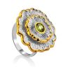 Ornate Flower Design Silver Chrysolite Ring, Ring Size: 9 / 19, image 