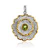 Ornate Floral Design Silver Chrysolite Pendant, image 