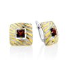 Geometric Design Silver Garnet Earrings, image 