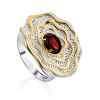 Floral Motif Silver Garnet Ring, Ring Size: 8.5 / 18.5, image 