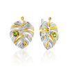 Lustrous Leaf Design Silver Chrysolite Earrings, image 