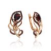 Feather Motif Gold Garnet Earrings, image 
