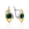 Stylish Bicolor Silver Malachite Earrings, image 