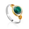 Bright Gilded Silver Malachite Ring, Ring Size: 8.5 / 18.5, image 