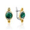 Chic Bicolor Silver Malachite Earrings, image 
