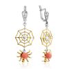 Bold Spider Web Design Silver Coral Earrings, image 