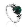 Classy Silver Reconstituted Malachite Ring With Crystals, Ring Size: 6 / 16.5, image 