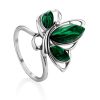 Leaf Motif Silver Reconstituted Malachite Ring, Ring Size: 8.5 / 18.5, image 