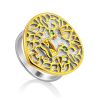 Lion Motif Silver Signet Ring With Green Crystals, Ring Size: 7 / 17.5, image 