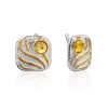 Bicolor Silver Amber Earrings, image 