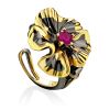 Chic Floral Motif Gilded Silver Ring, Ring Size: Adjustable, image 
