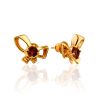 Cute Bow Motif Gilded Silver Garnet Stud Earrings, image 