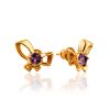 Cute Gilded Silver Amethyst Bow Earrings, image 