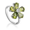 Luminous Floral Design Silver Chrysolite Ring, Ring Size: 5.5 / 16, image 