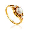 Refined Gilded Silver Pearl Ring With Crystals, Ring Size: 11.5 / 21, image 