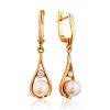 Fabulous Gilded Silver Pearl Dangle Earrings With Shimmering Crystals, image 