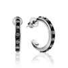 Silver Black Crystal Half Hoop Earrings The Eclat, image 