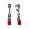 Exquisite Silver Reconstituted Coral Earrings The Lace, image 