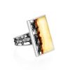 Bold Silver Adjustable Cocktail Ring With Cloudy Amber The Lava, Ring Size: Adjustable, image 
