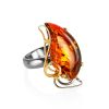 Cognac Amber Adjustable Ring In Gold Plated Silver The Rialto Collection, Ring Size: Adjustable, image 