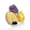 Designer Amber Charoite Cocktail Ring The Bella Terra, Ring Size: Adjustable, image 