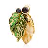Floral Motif Amber And Pearl Brooch, image 