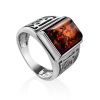 Filigree Silver Signet Ring With Cognac Amber The Cesar, Ring Size: 10 / 20, image 