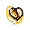 Linden Leaf Motif Gilded Silver Amber Ring, Ring Size: Adjustable, image 